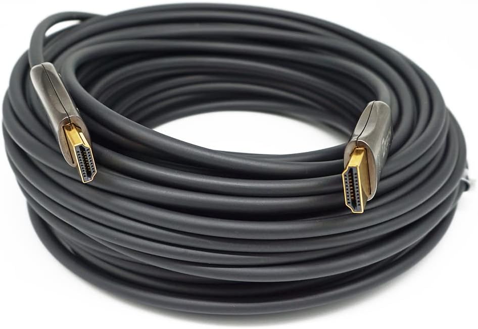 DTECH 100m Slim Fiber Optic HDMI Cable 2.0 UHD 4K 60Hz 18Gbps in Wall Installation for Ultra HD Gaming Monitor Projector (328 Feet, Black) Pack of 2