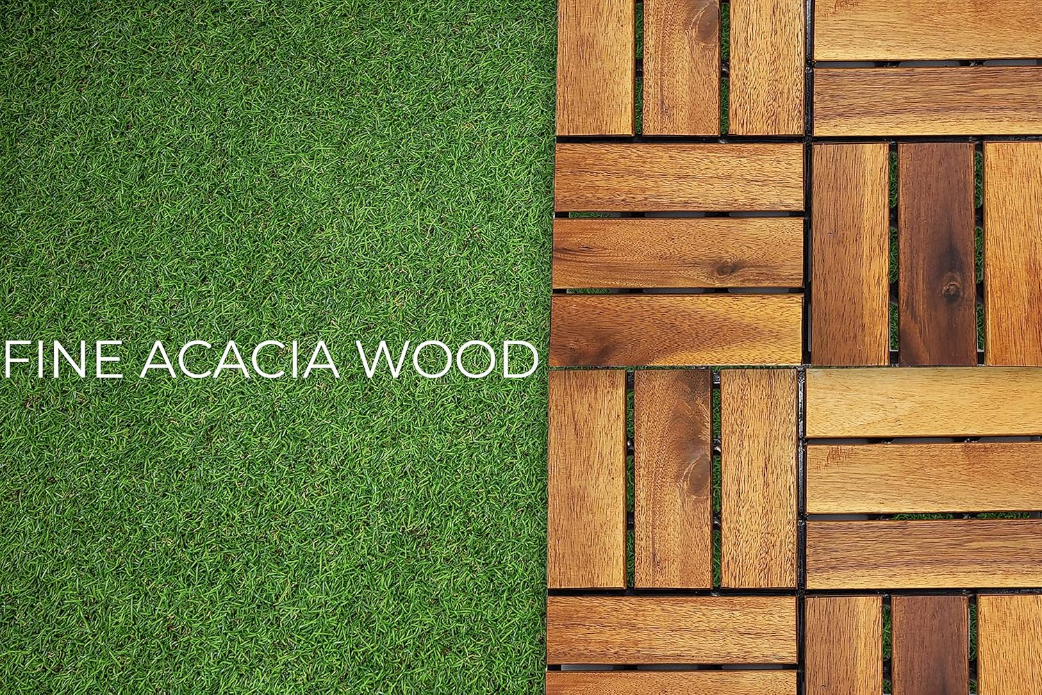 Interlocking Deck Tiles 8 Pack - Snap Together Wood Flooring | 12 x 12 Acacia Hardwood Outdoor Flooring for Patio | Click Floor Decking Tile Outdoors Balcony Flooring, Wooden Parquet Flooring
