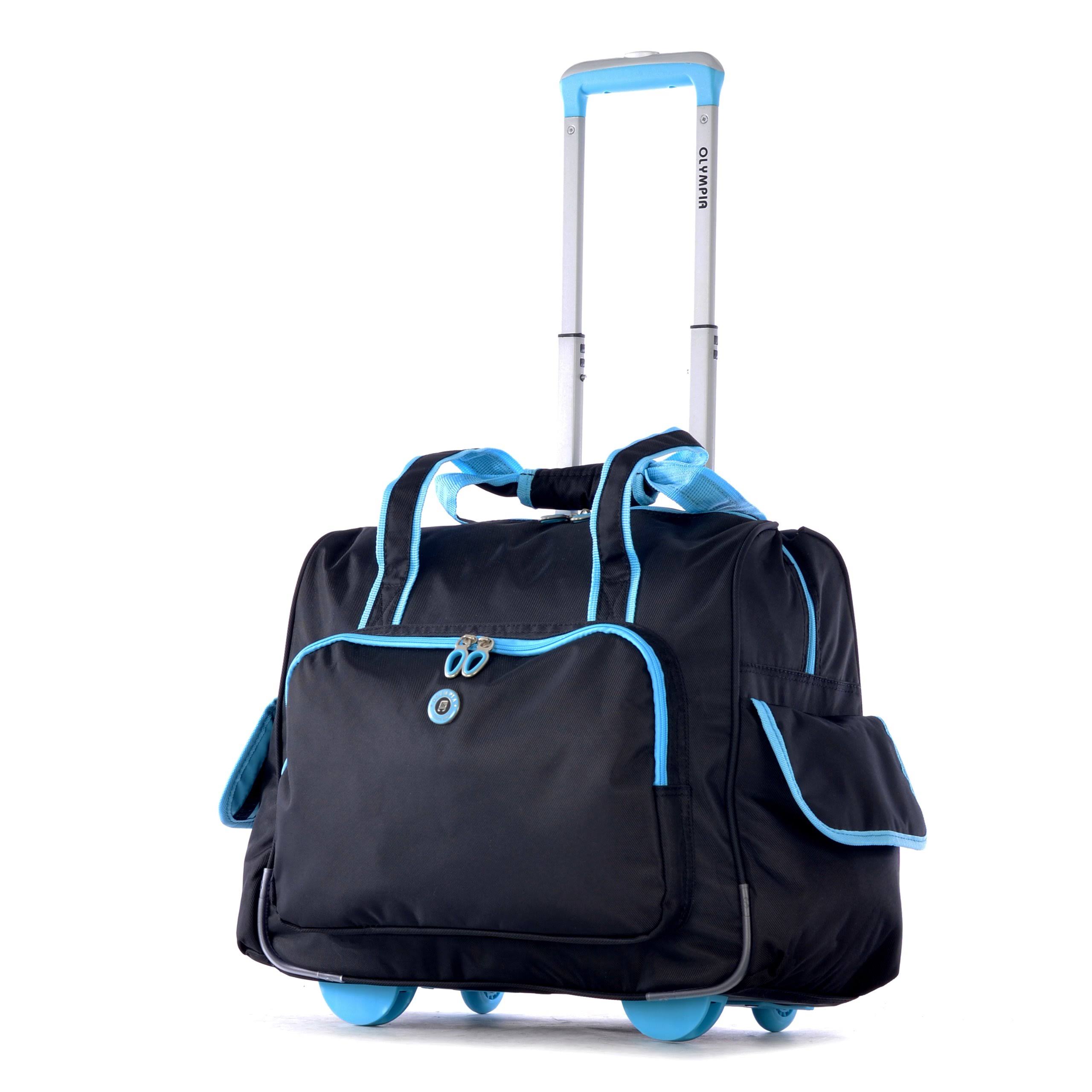 Olympia Deluxe Fashion Rolling Overnighter, Black/Blue