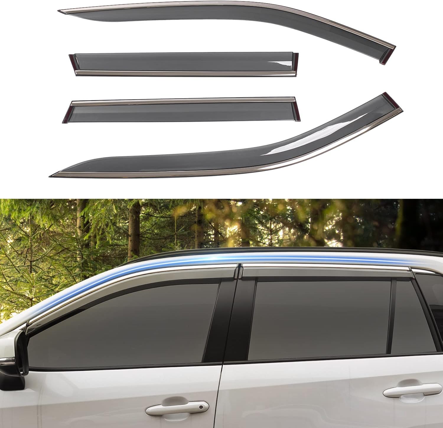 powoq Fit 2021-2022 Nissan Rogue Ventvisor Window Rain Guards Tape-on Vent Visor Side Window Deflector for 2021 2022 Nissan Rogue Accessories(With Silver Strip, Gray)