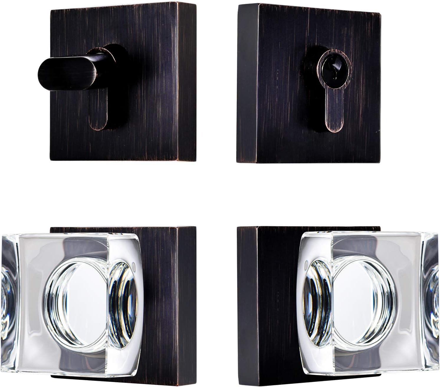 COOLNEWS Crystal Glass Door Knobs Interior for Closet/Bifold, Square Half-Dummy Door Knob, Matte Black (4 Pack) Pack of 2