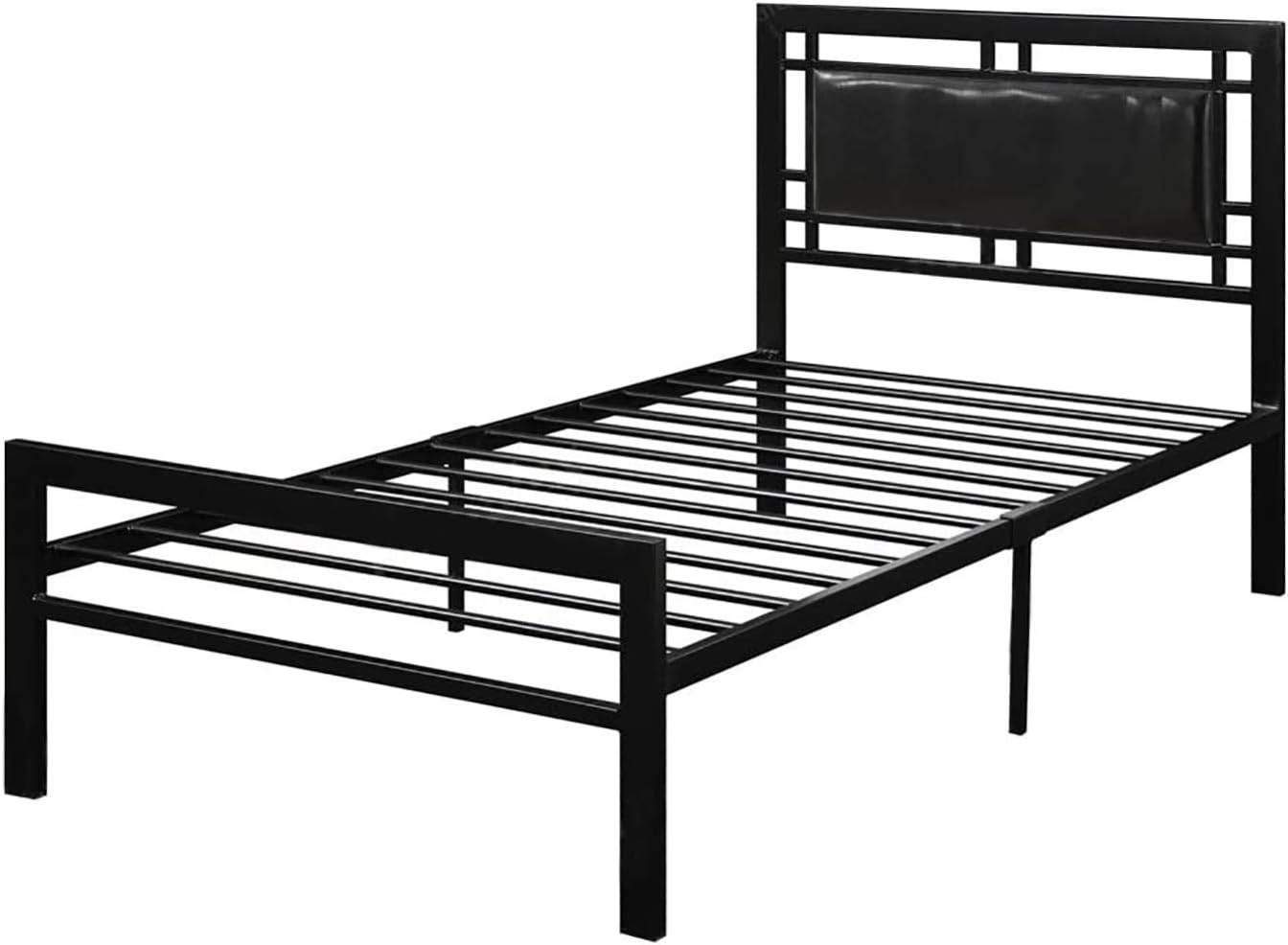 Poundex Assunta Black Metal/Faux Leather Twin Bed