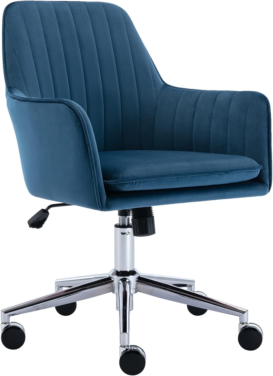 J&L Furniture Home Office Chair Velvet Mid-Back Desk Chair Mordern Comfort Task Chair with Side Arms Adjustable Height Computer Chair Fit for Meeting and Reception (Blue)