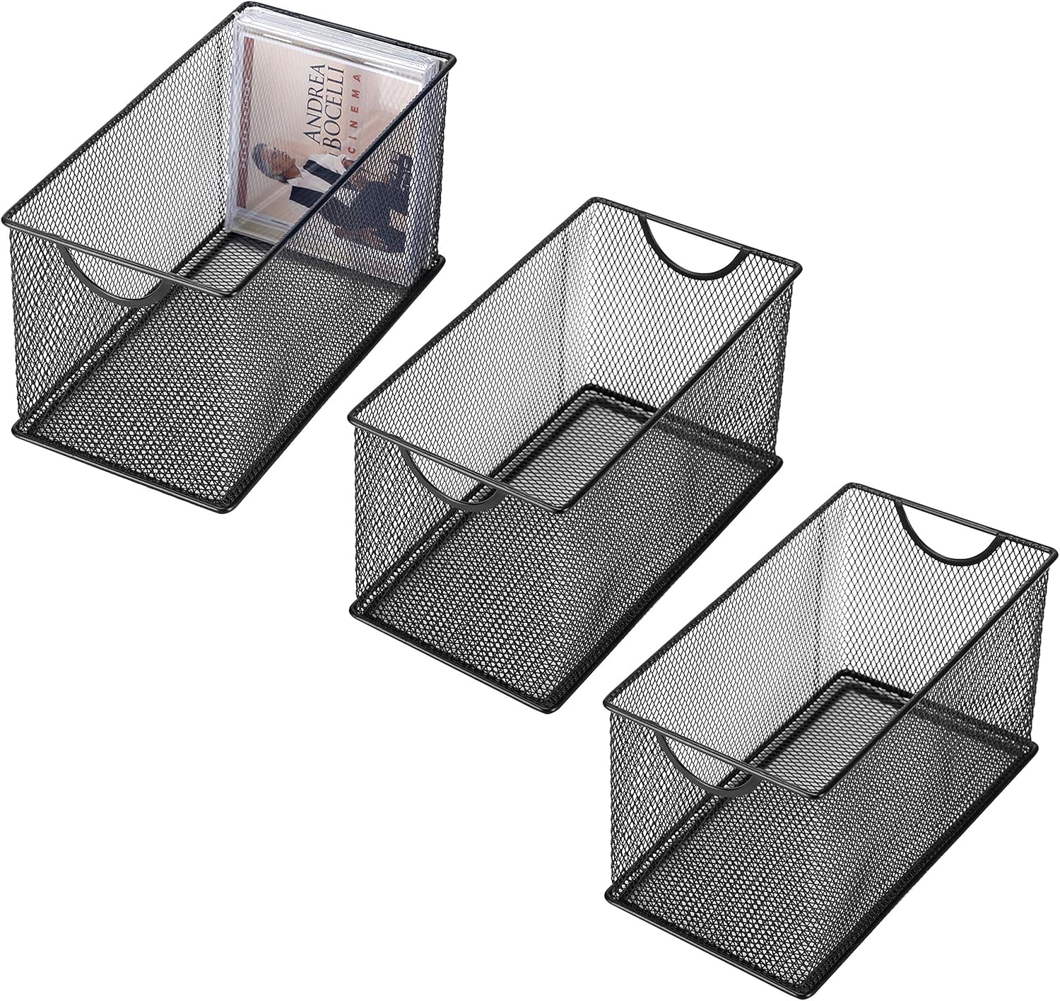 MyGift Set of 3 Black Metal Mesh CD Storage Boxes Pack of 2