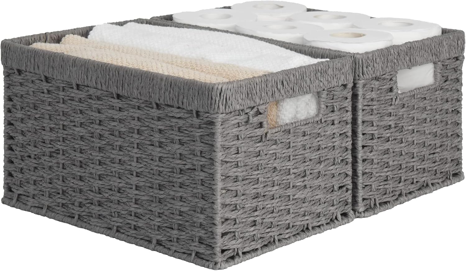 StorageWorks Water Hyacinth Storage Baskets, Rectangular Wicker Baskets with Built-in Handles, Medium, 13” x 8.4” x 7.1”, 2-Pack Pack of 2