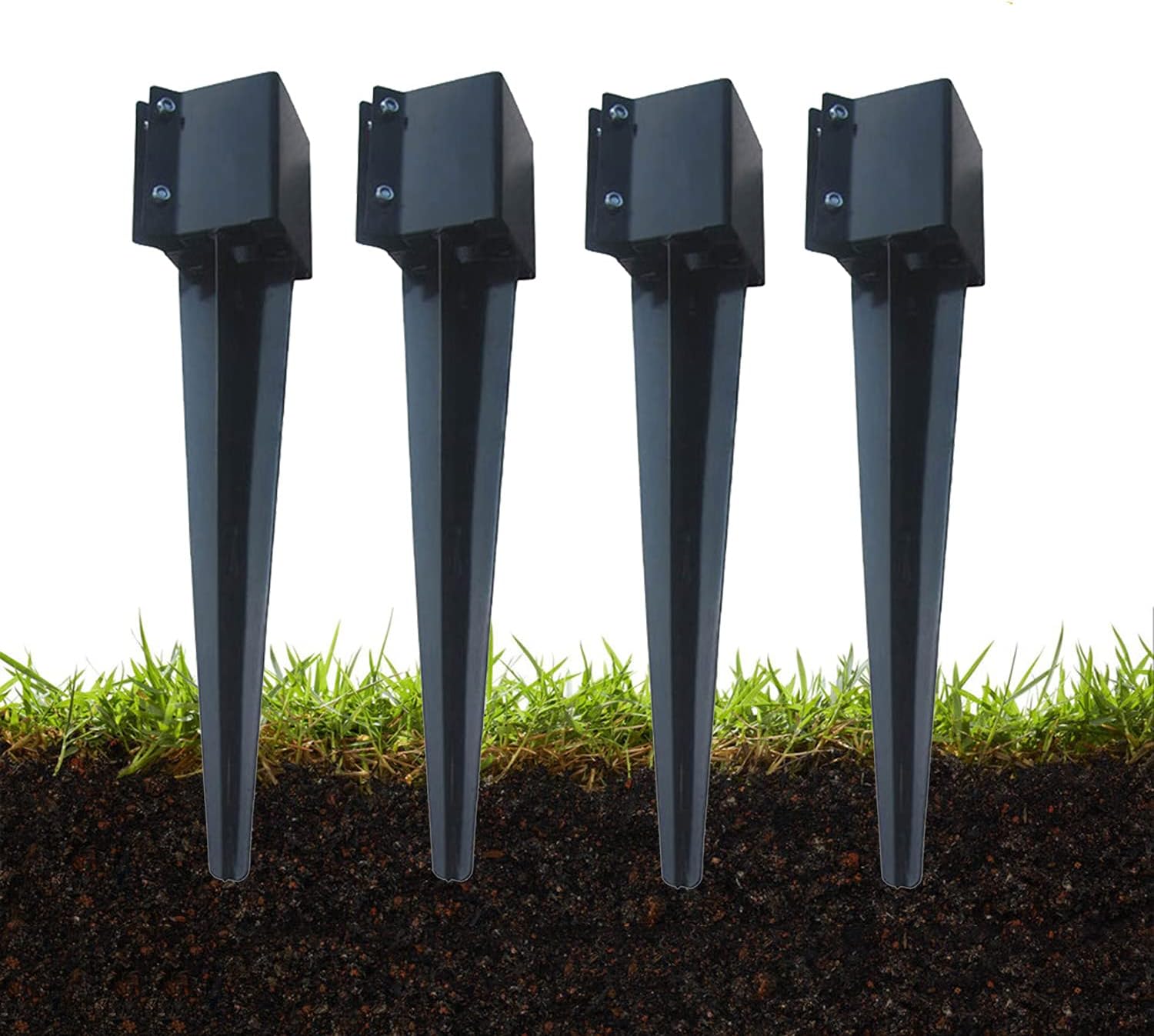 MTB Fence Post Anchor Ground Spike Metal Black Powder Coated 24 x 4 x 4 Inches Outer Diameter (Inner Diameter 3.5 x3.5 Inches), Pack of 4 Pack of 2