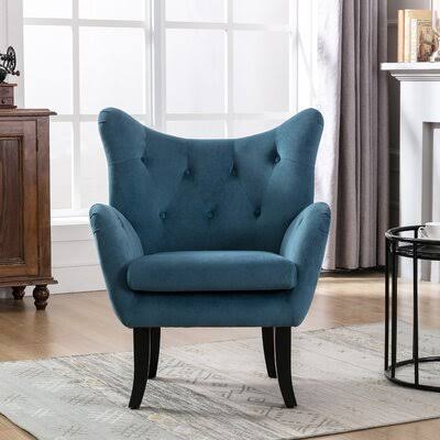 Velvet Wingback Accent Chair Armchair Modern Tufted Button Vanity Chair Rosdorf Park Faric: Teal Blue Velvet