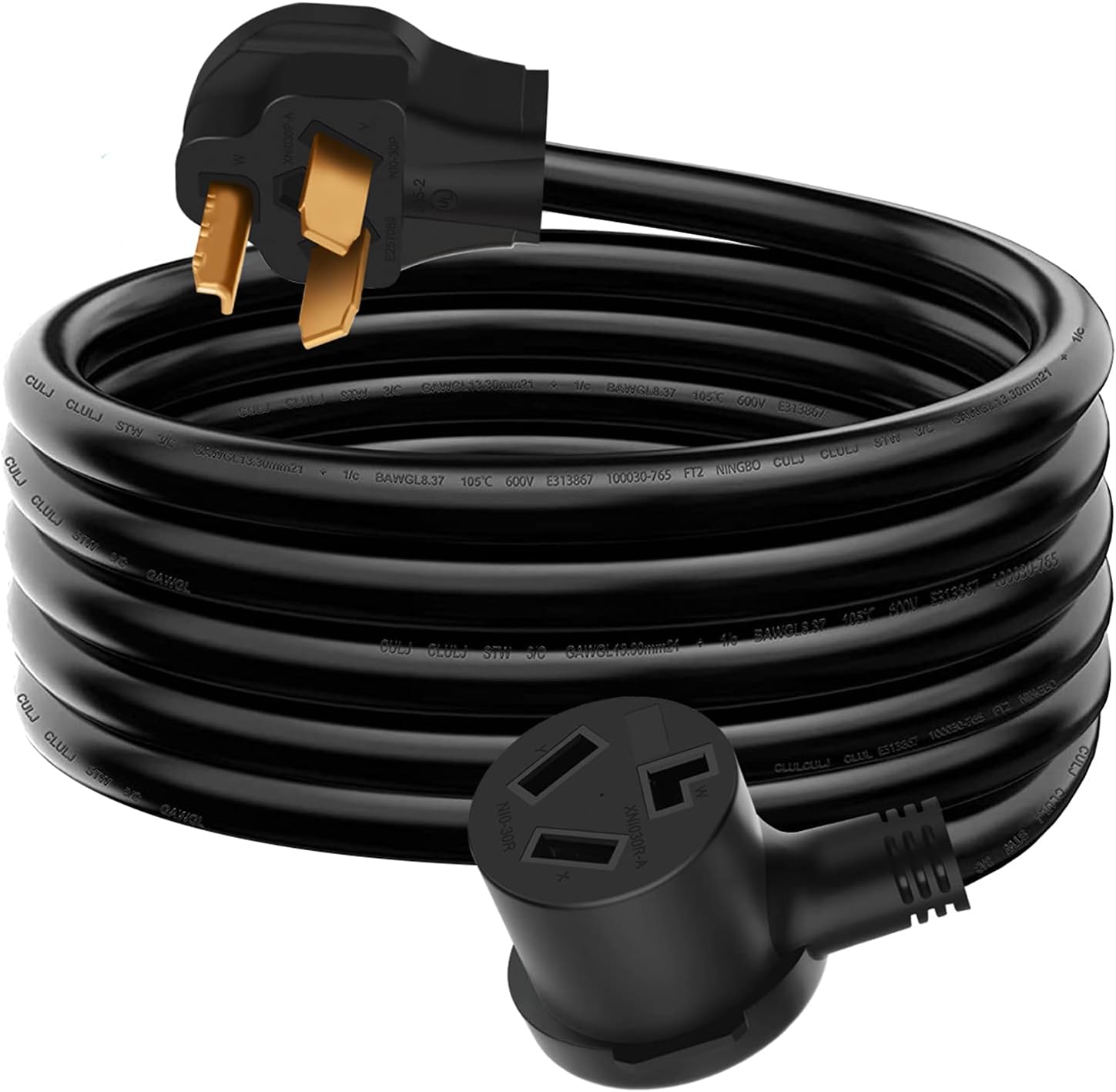 10 FT Dryer 3 Prong Extension Cord, 10 Feet N10-30P to N10-30R Power Cable for Level 2 EV Charging, 30Amp 10-30P Male to 10-30R Female 125V/250V STW 10 Gauge Pack of 2