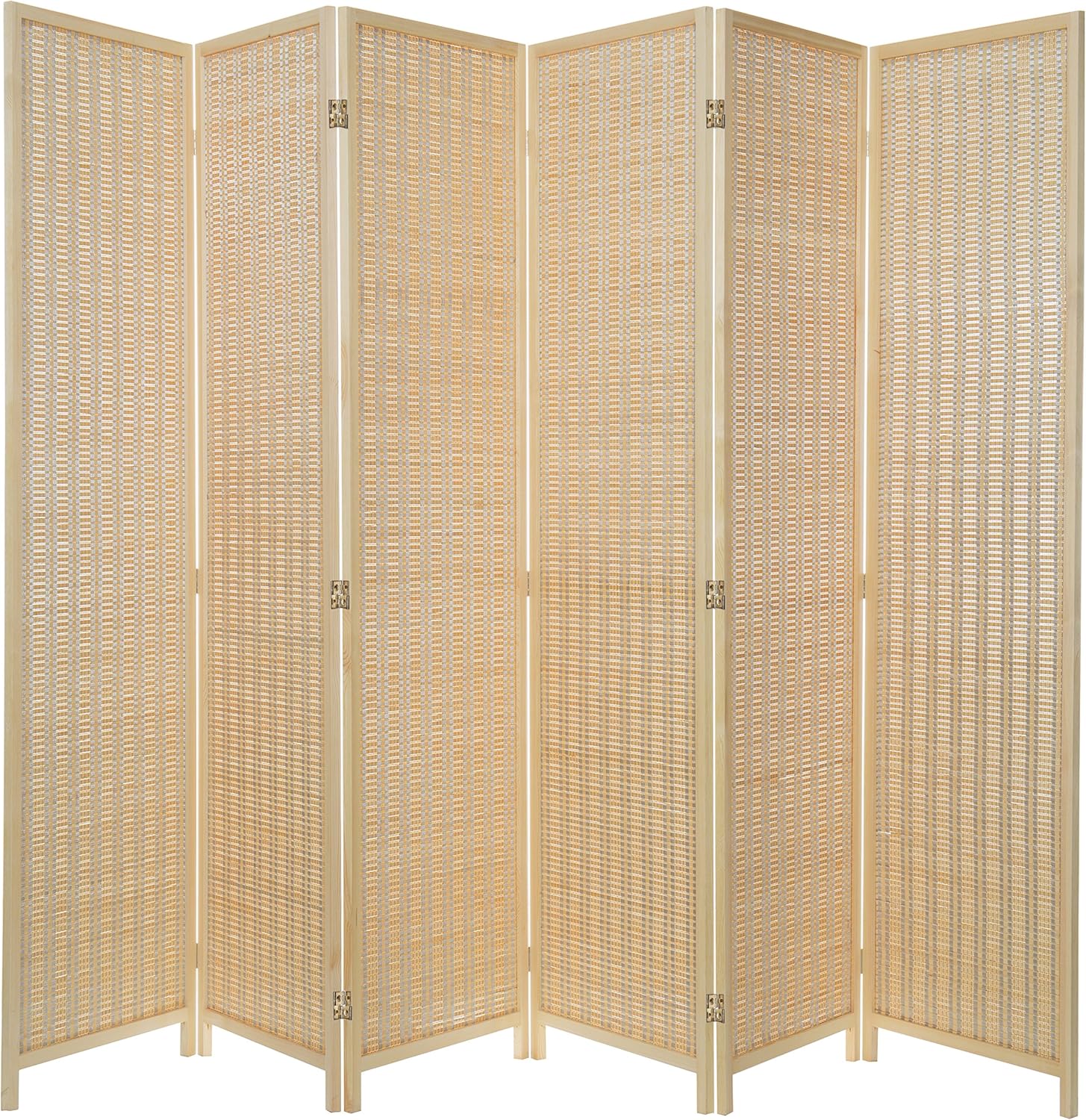 Decorative Openwork Design 4-Panel Bamboo & Black Wood Framed Folding Screen / Freestanding Room Divider - MyGift