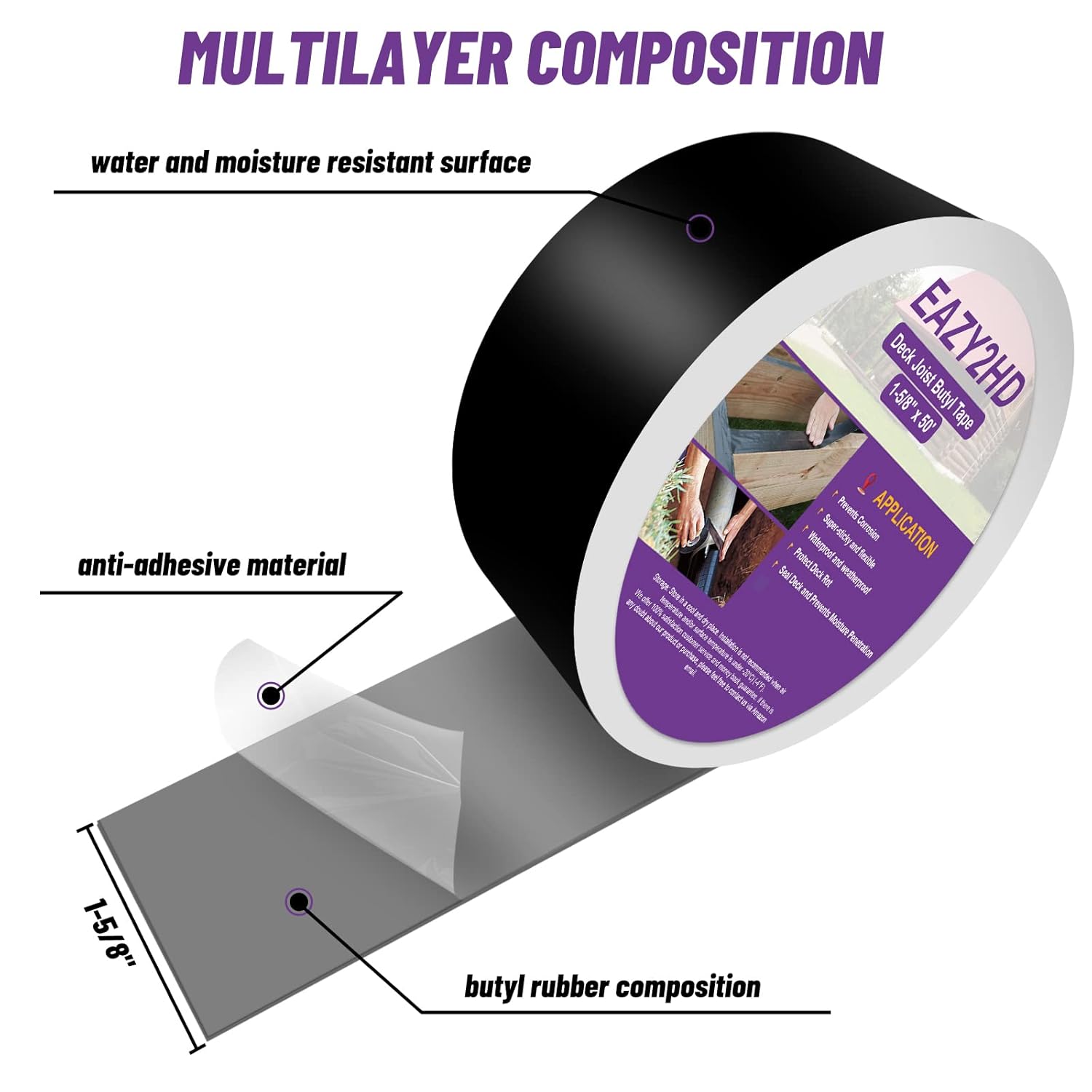 Eazy2hD Joist Tape Deck Flashing Tape Butyl Tape Deck Joist Tape 1-5/8