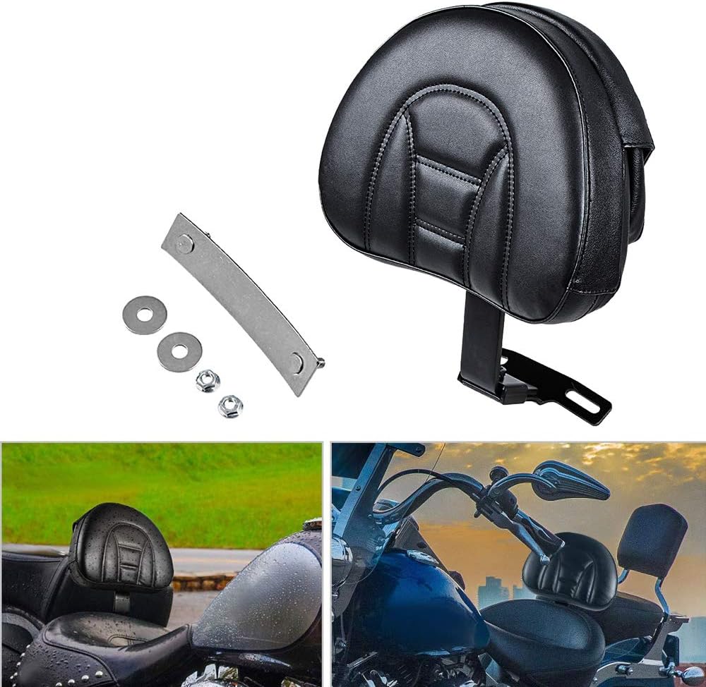 Motorcycle Adjustable Driver Rider Backrest Black PU Kits W/Pocket for Harley Heritage Softail Fatboy 2007-2017