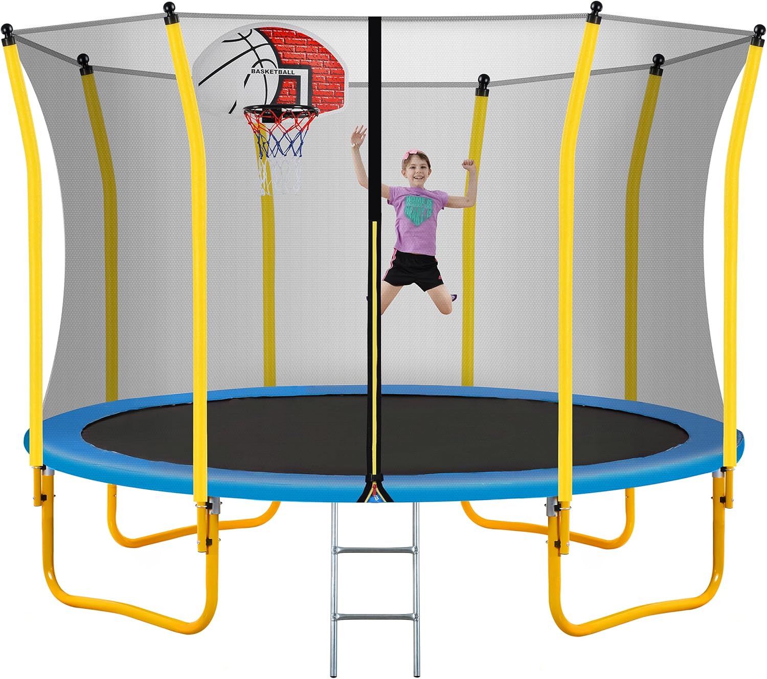 Merax 8FT 10FT 12FT 14FT 15FT Trampoline with Basketball Hoop, Safety Enclosure Net and Ladder, Outdoor Recreational Trampoline for Kids and Family Backyard Fun