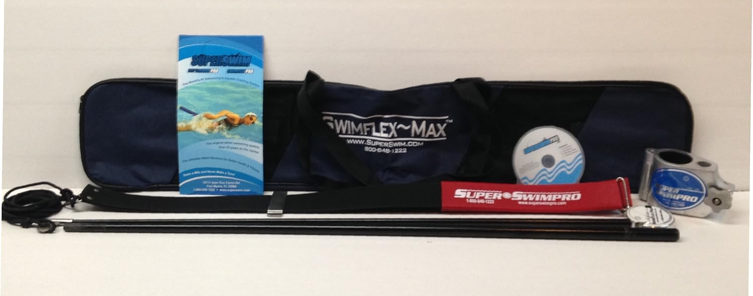 Super Swim Stationary Swimming System with Ladder and Handrail Clamp-On Base, Swim Tether Belt, Pool Swim Training Belt System, Swim in Place Harness, Resistance Belt