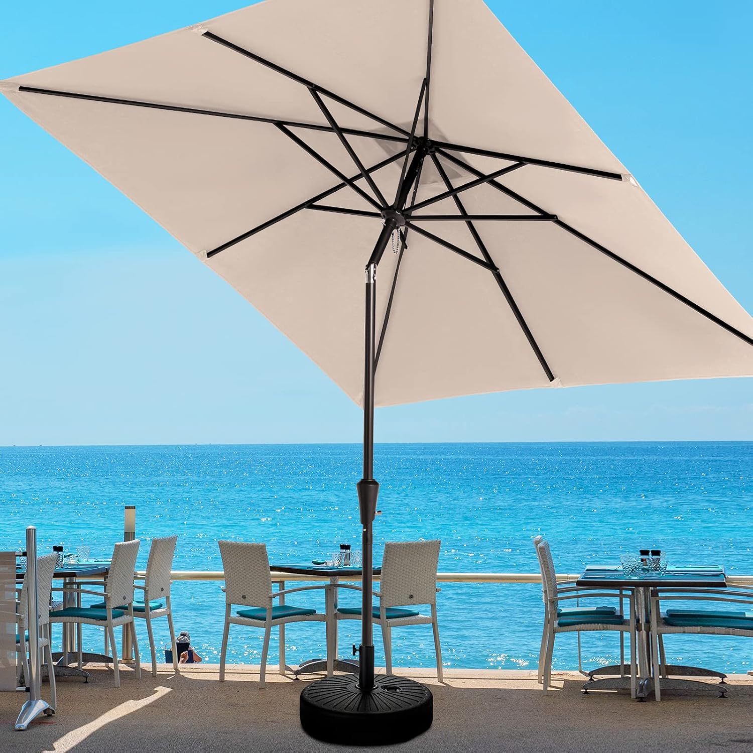 JEAREY 7.5x7.5 FT Square Patio Umbrellas Aluminum Outdoor Umbrella Market Table Umbrellas with Push Button Tilt, Crank and 8 Sturdy Ribs for Lawn, Garden, Deck, Backyard & Pool, Navy