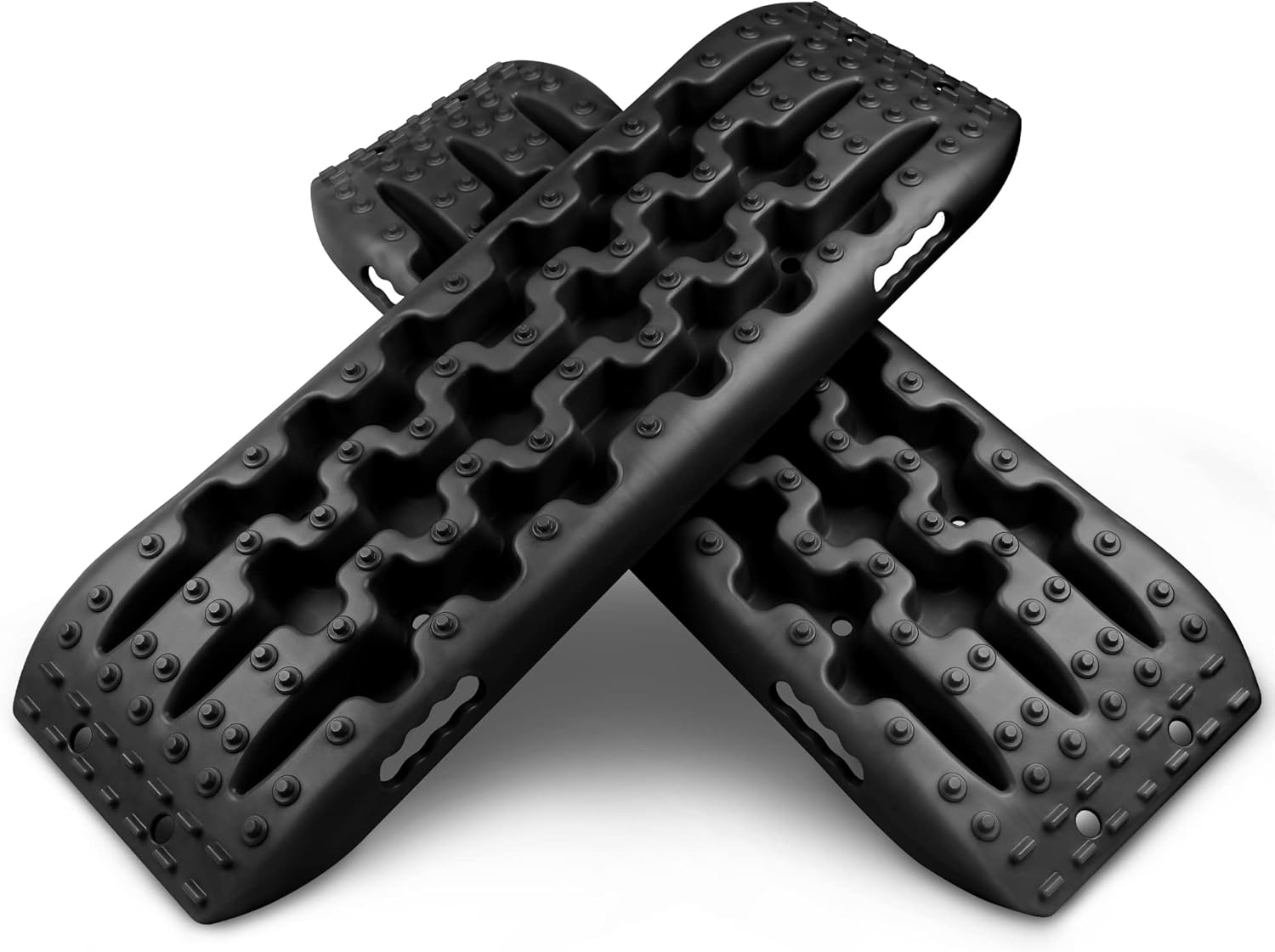 JUVENED Recovery Traction Tracks 2 Pcs Off-Road Recovery Traction Mats for Sand Snow Mud and Track Tire Ladder 4WD ( Black ) Pack of 2