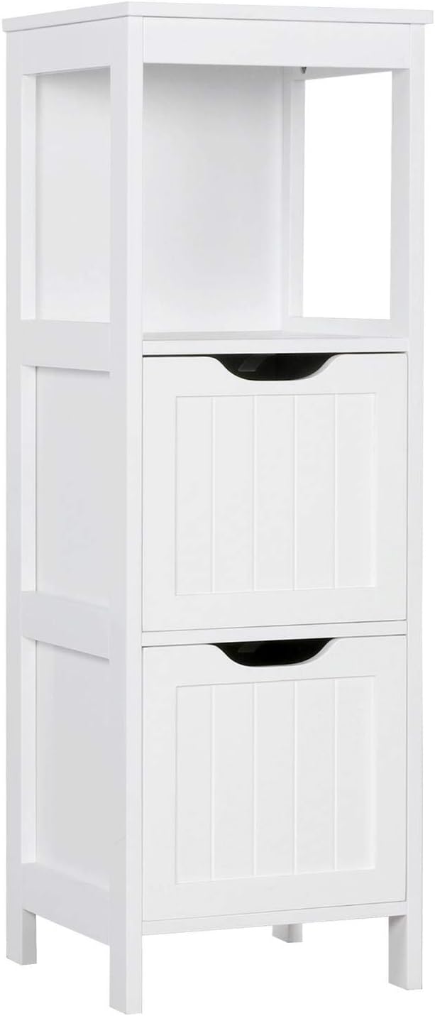 Topeakmart Bathroom Floor Cabinet with 2 Drawers, Free-Standing Side Storage Organizer with 1 Shelf, Wooden Multifunctional Rack Stand, White Pack of 2