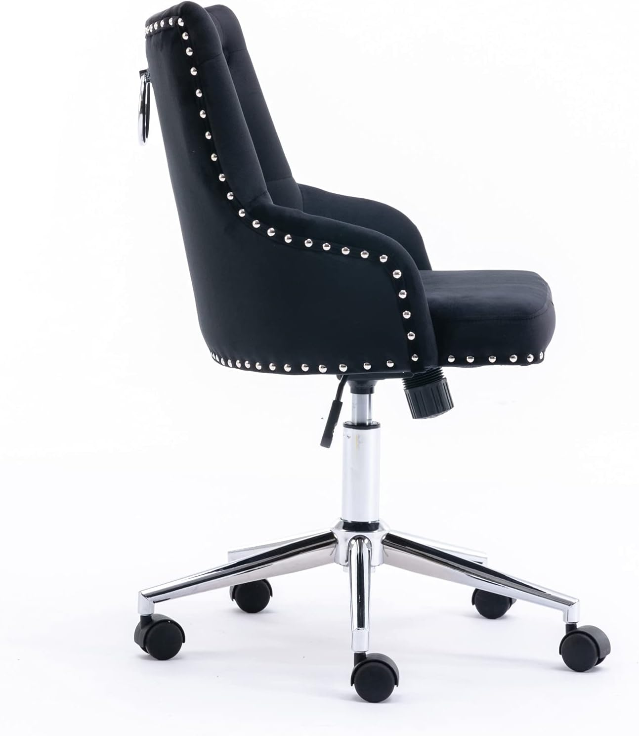 Velvet Office Chair Swivel Task Desk Chairs with Wheels and Arms Tufted Vanity Chair Accent Chairs for Bedroom Study Room Living Room (Black)