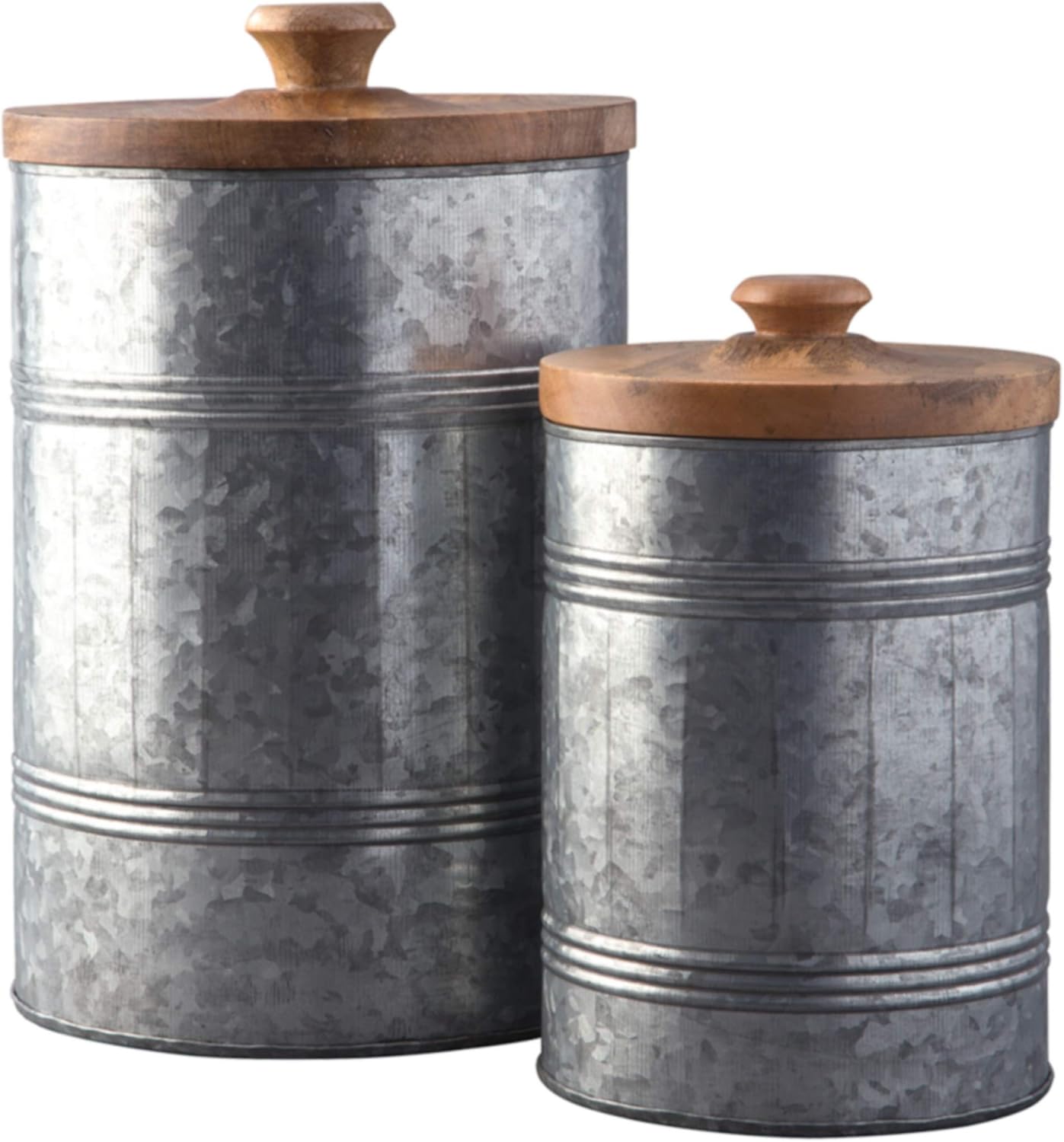 Signature Design by Ashley Divakar Industrial Farmhouse Galvanized Metal 2 Piece Jar Set, Gray Pack of 2