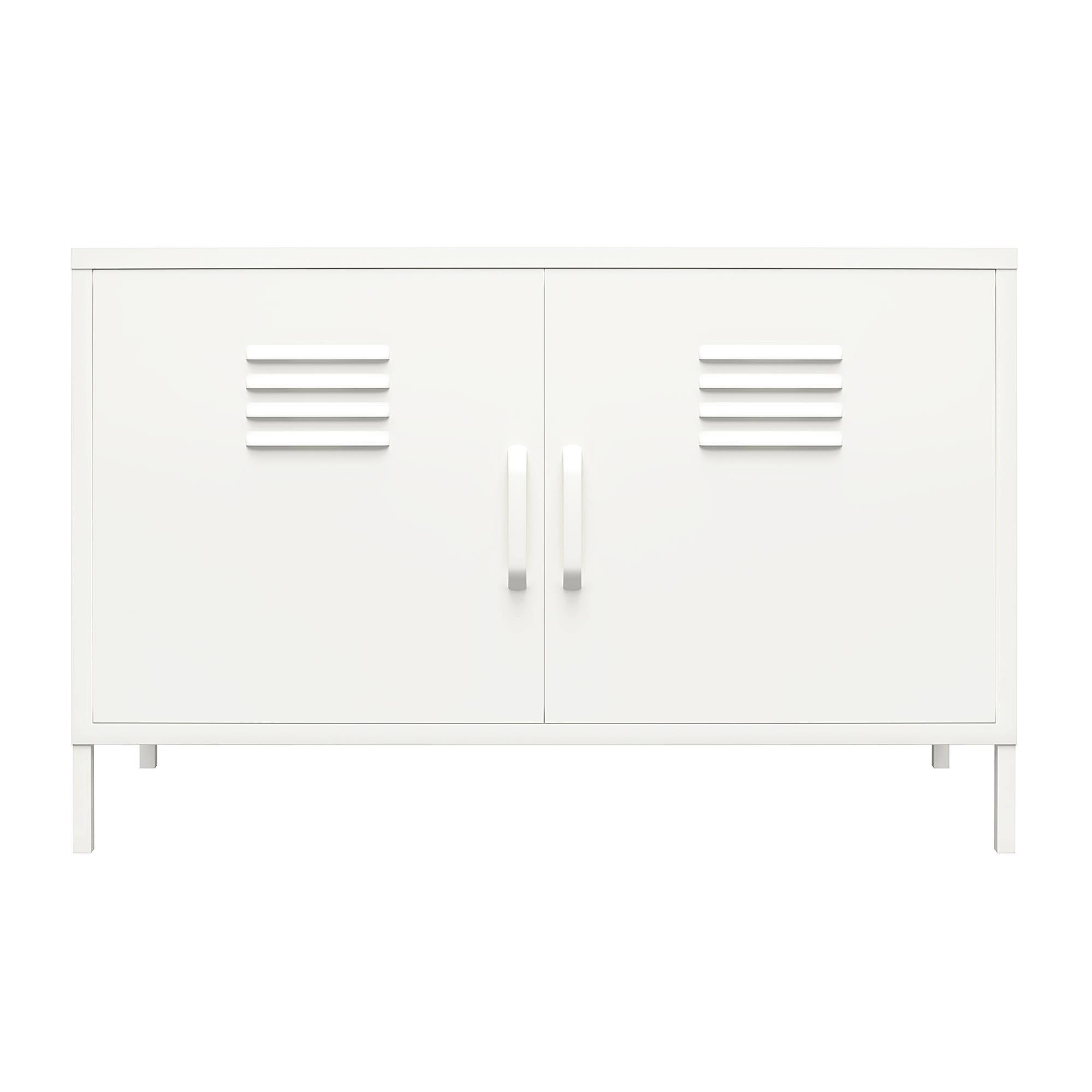 RealRooms Shadwick 2 Door Metal Locker Accent Cabinet, White