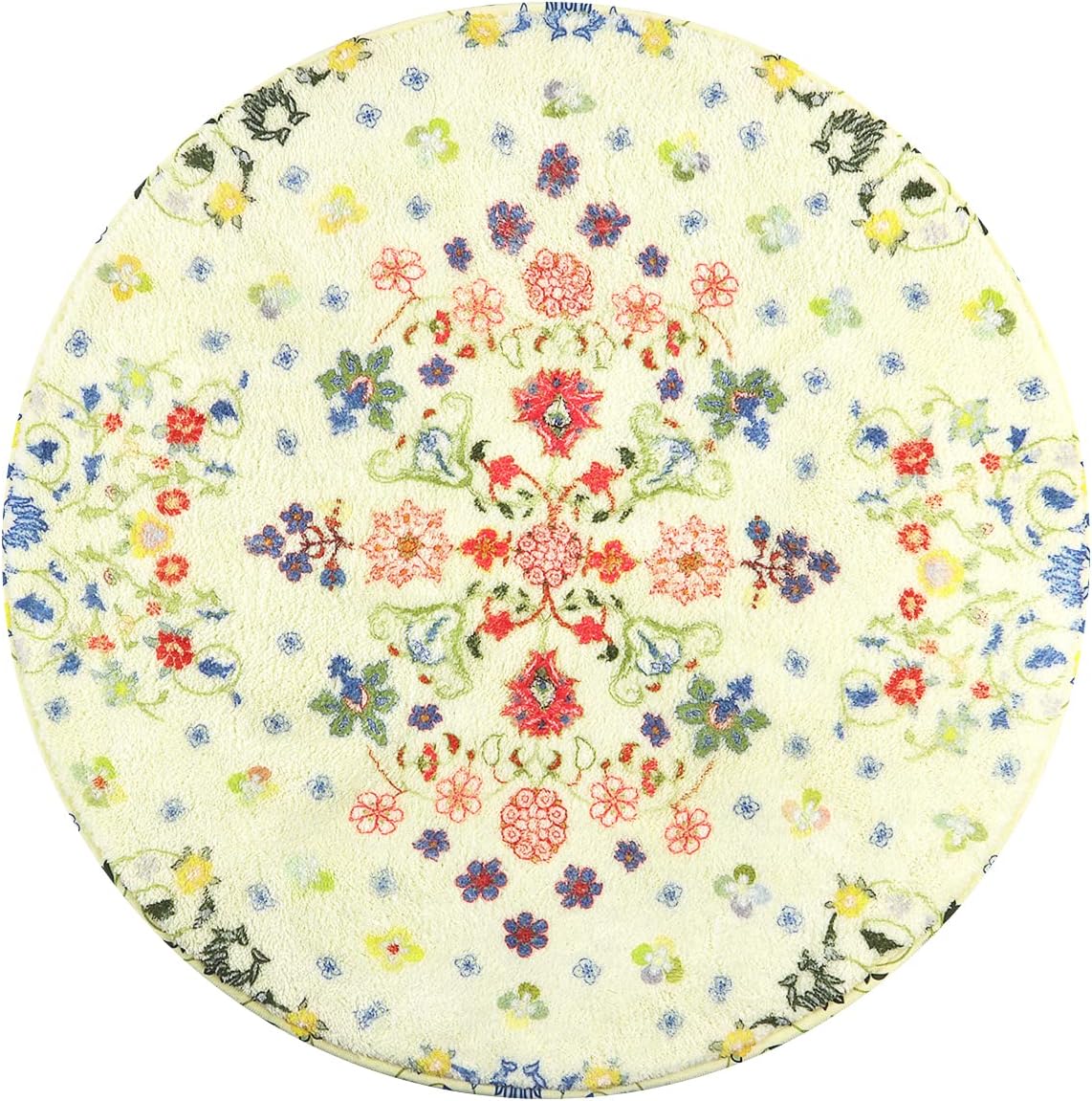 Uphome Small Round Area Rug Non-Slip, Machine Washable Faux Wool Floral Throw Rugs Colorful Rustic Floor Carpet Mat for Bedroom Living Room Kitchen Entryway