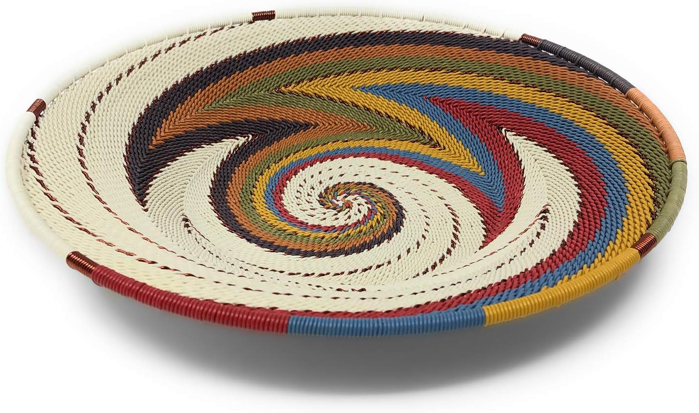 Bridge for Africa Fair Trade Zulu Telephone Wire 8-inch Platter Basket, White Desert Pack of 2