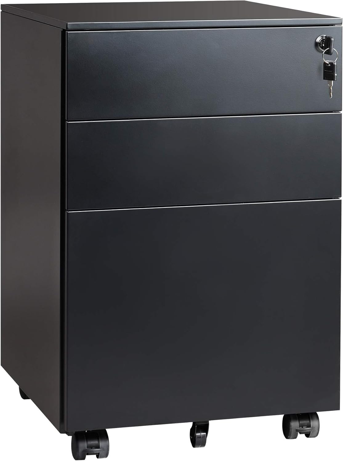 DEVAISE 3 Drawer Locking File Cabinet, Under Desk Metal Filing Cabinet for Legal/Letter/A4 File, Fully Assembled Except Wheels, Black