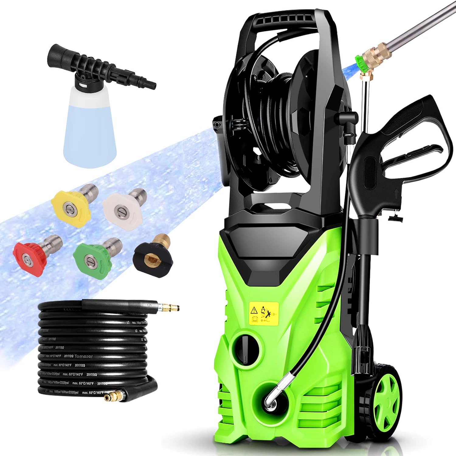 Power Washer Homdox Pressure Washer Electric Pressure Washer High Power Washer Surface Cleaner Machine with Hose Reel & Detergent Tank & 5 Nozzles