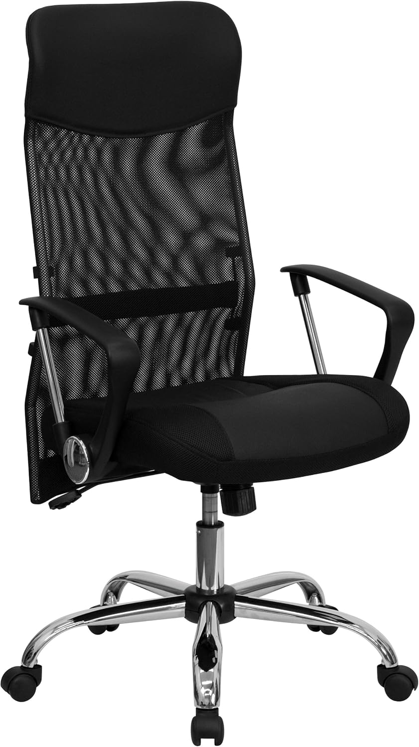 Flash Furniture High Back Black Leather and Mesh Swivel Task Office Chair with Arms