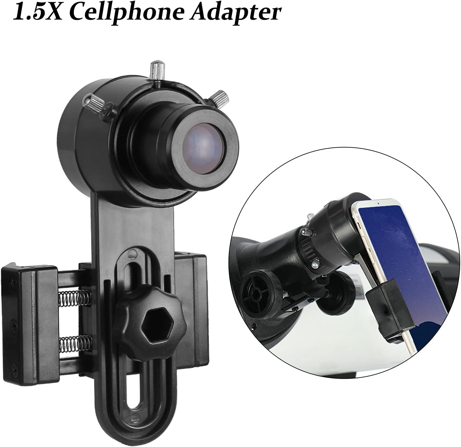 1.25Inch Telescope Accessory Kits - 2 PLOSSL Eyepieces of Different Specifications, a 13% Transmission Moon Filter and a Cellphone Adapter with 1.5X Barlow Lens Cellphone Adapter