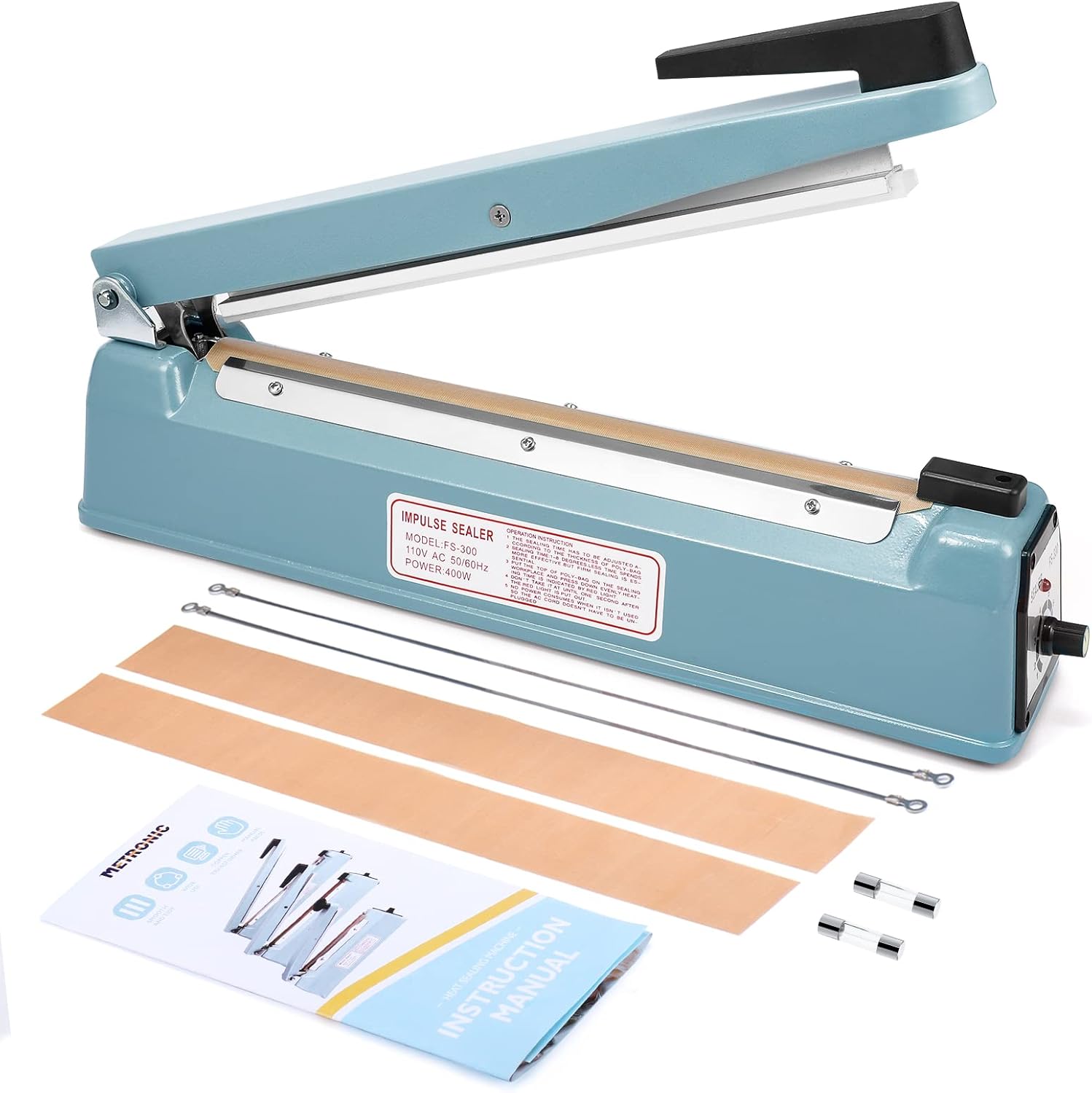 METRONIC 8 inch Impulse Sealer Poly Bag Heat Sealer Sealing Machine Heat Seal Closer with Repair Kit
