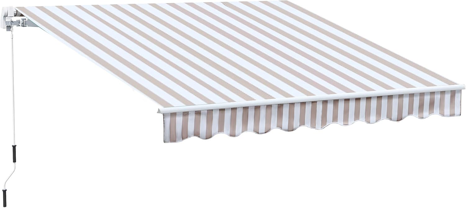 Outsunny 10' x 8' Manual Retractable Awning Sun Shade Shelter for Patio Deck Yard with UV Protection and Easy Crank Opening, Beige