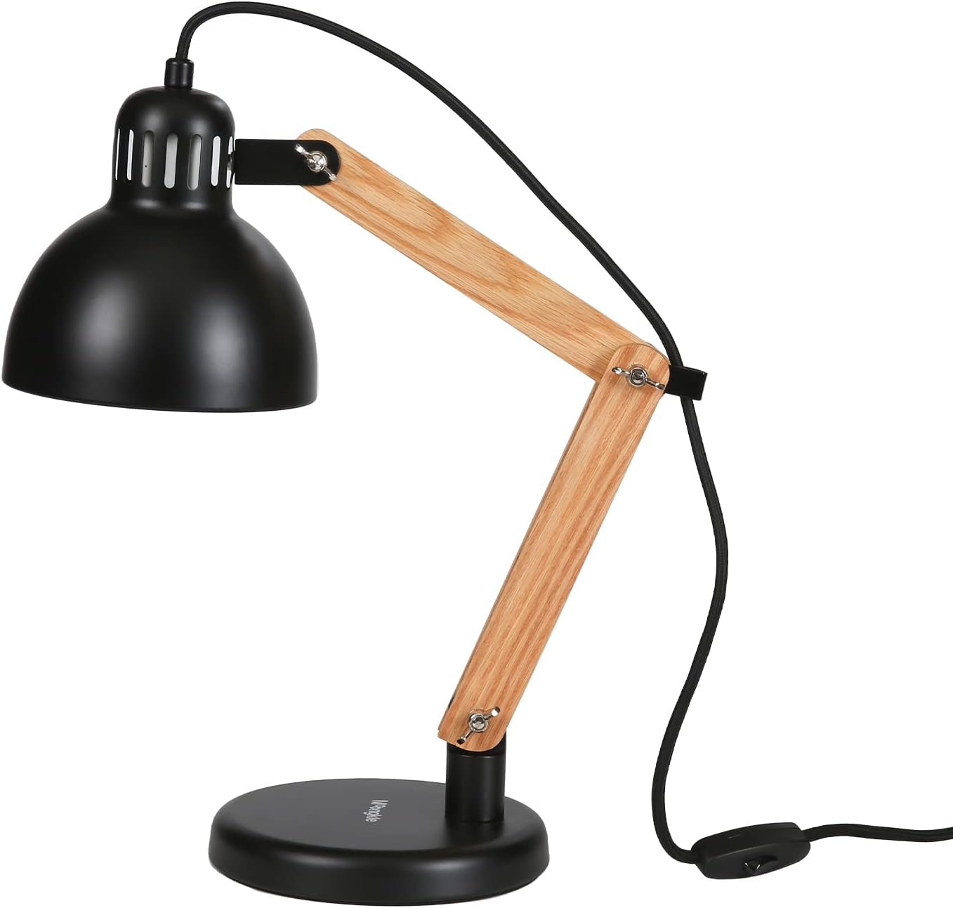 Moongkle Swing Arm Desk Lamp, Wood LED Table Lamp, Reading Lights for Office, College Dorm, Living Room, Bedroom, Study, Bedside Nightstand Adjustable Lamp with 7W LED Bulb Black