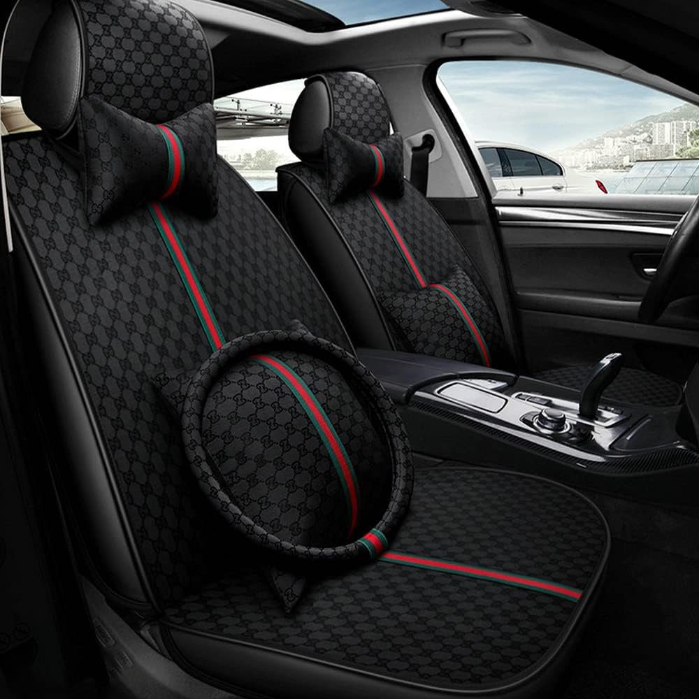 NAGICYLOTUS Car Seat Covers Full Set, Faux Leather Automotive Vehicle Cushion Seat Covers for Cars SUV Pick-up Truck Universal Fit Set Auto Interior Accessories (Black-2)