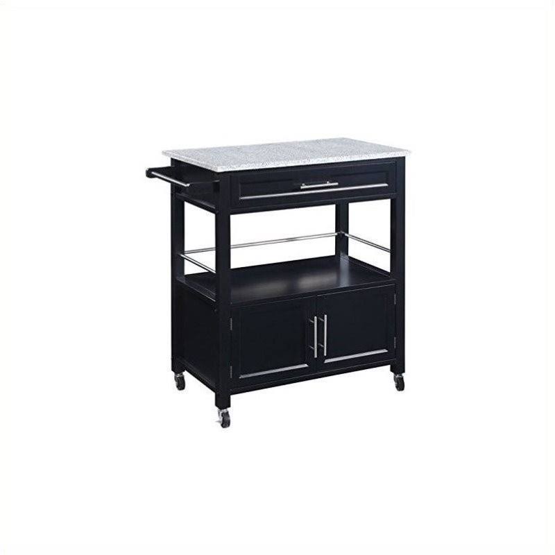 Pemberly Row Kitchen Cart with Granite Top in Black - PR-497419