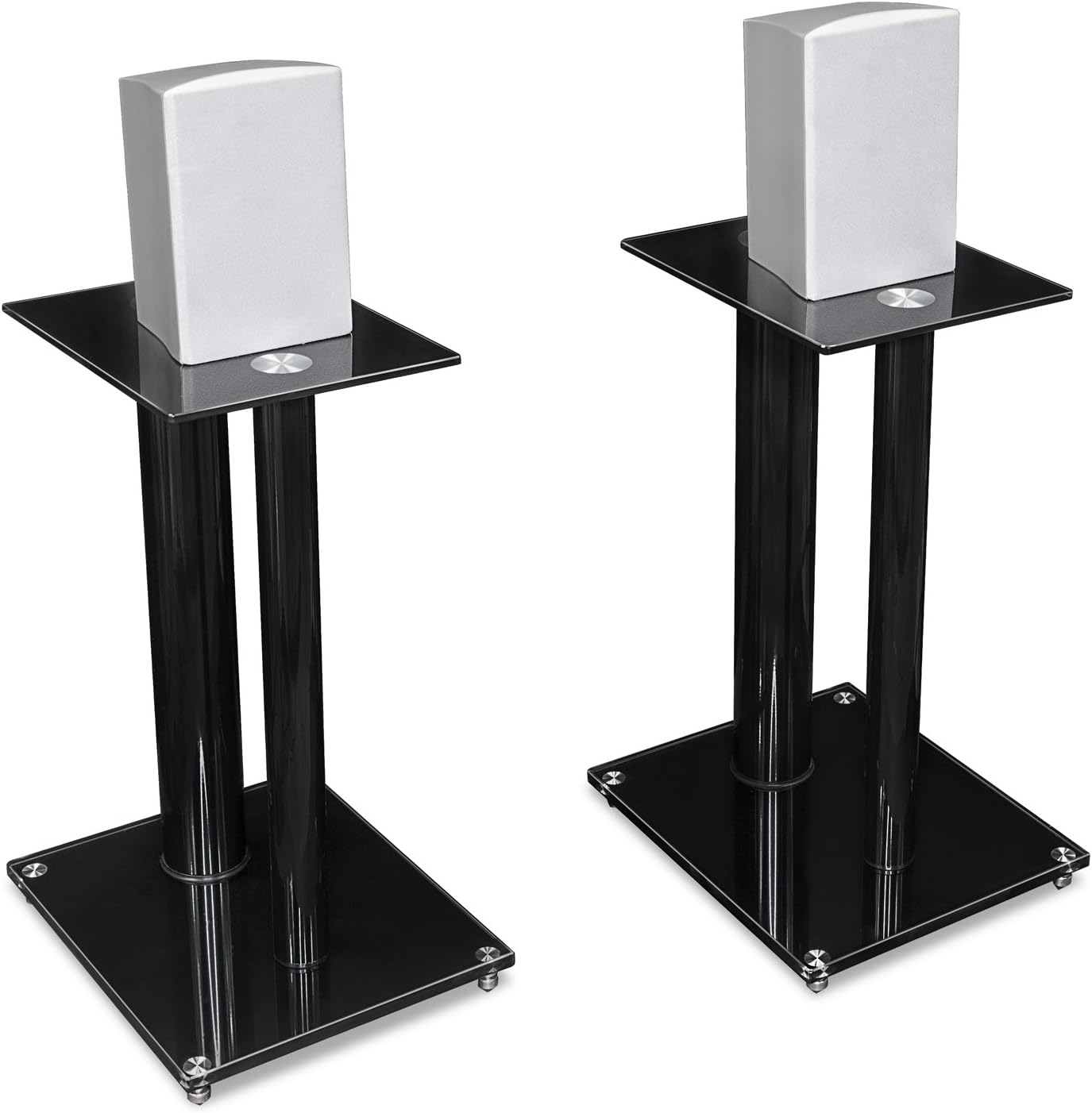 Mount-It! Floor Speaker Stands for Satellite Speakers and Surround Sound (5.1 and 2.1) Systems, Glass and Aluminum, 23 Inches High, 22 lbs Weight Capacity, Black