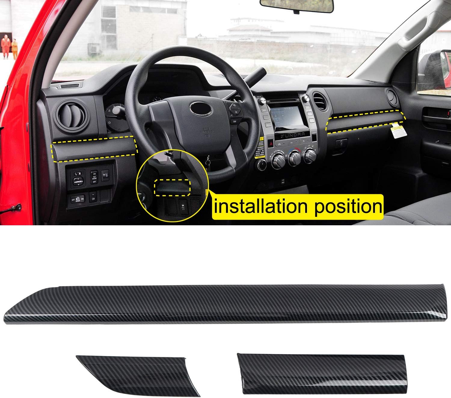HIGH FLYING for Toyota Tundra 2014-2021 Car Accessories Interior Center Console Molding Trim ABS Carbon Fiber Grain 3pcs (NOT Fit RHD)
