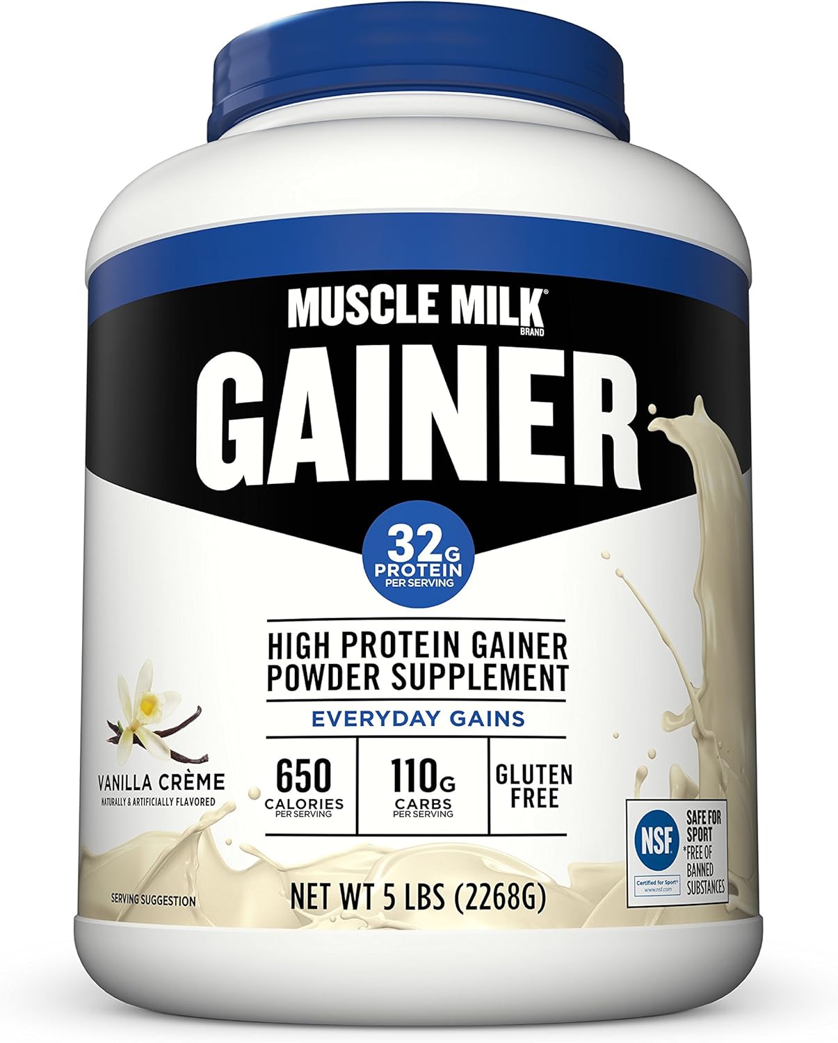 Muscle Milk Gainer Protein Powder, Vanilla Creme, 32g Protein, 5 Pound Pack of 2