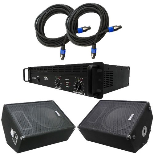 Seismic Audio - FL-12MPPKG1 - Pair of 12 Inch Wedge Floor or Stage Monitors, Power Amplifier, and Cables (Add On) Package - PA, DJ, Karaoke, Live Band use