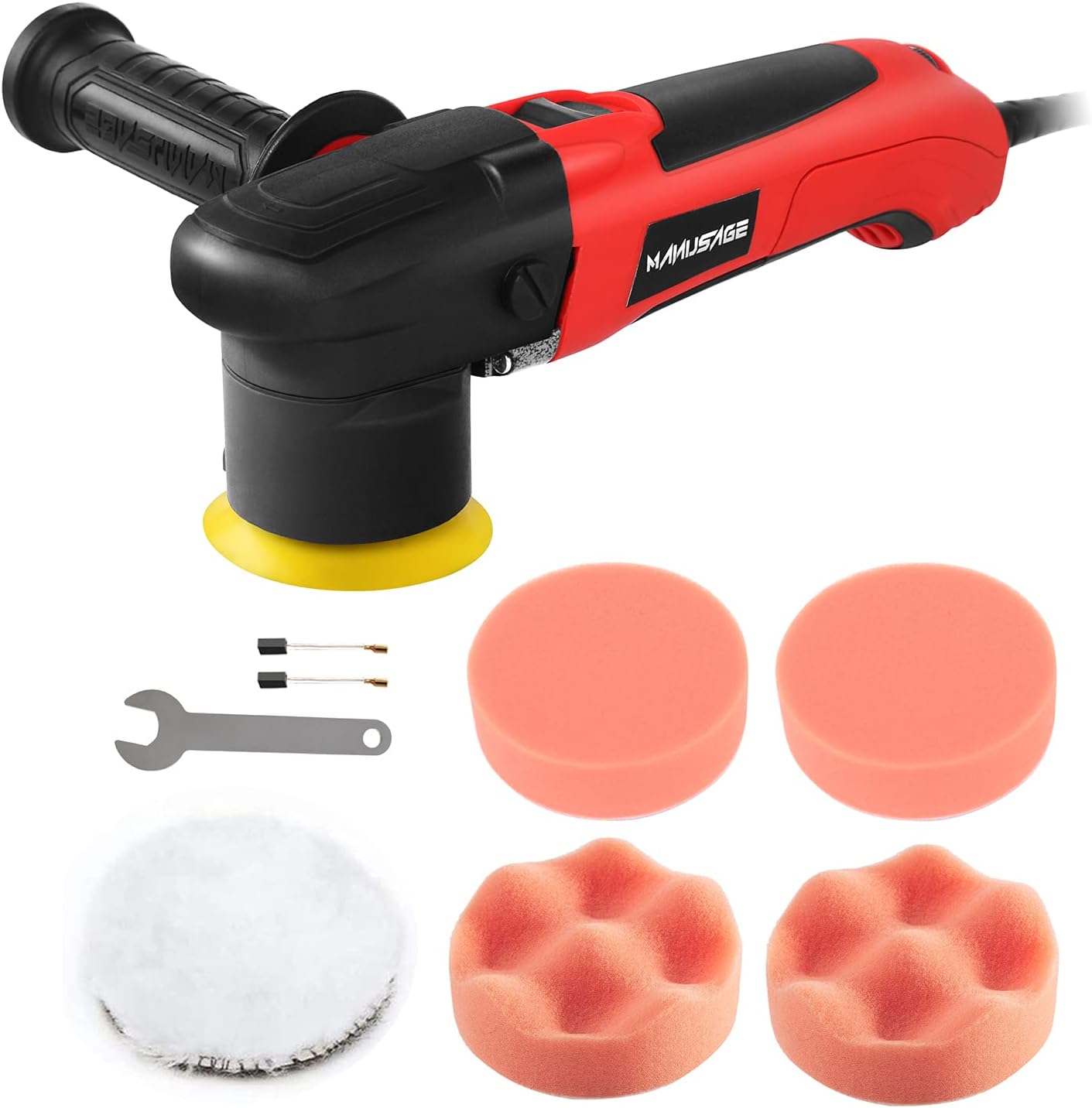 MANUSAGE 3-Inch Dual Action Car Polisher,2.5Amp Variable Speed Buffer Polisher Sander,Detachable Handle,4 Foam & 1 Wool Pads for Home Appliance & Car Polishing,Waxing,Sealing Glaze Pack of 2