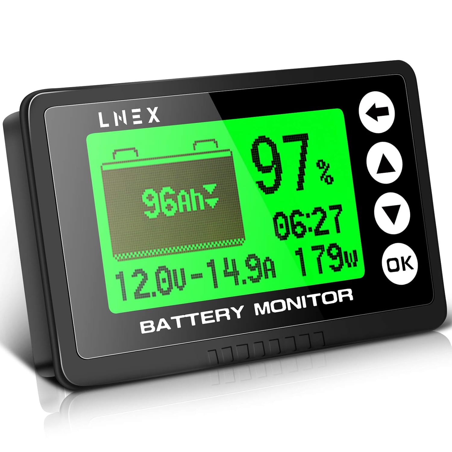 LNEX Portable Battery Monitor with Shunt, 500A Automotive Car Battery Monitor for RV Battery 10V-120V, with High and Low Voltage Programmable Alarm and 26ft Shielded Wire Pack of 2