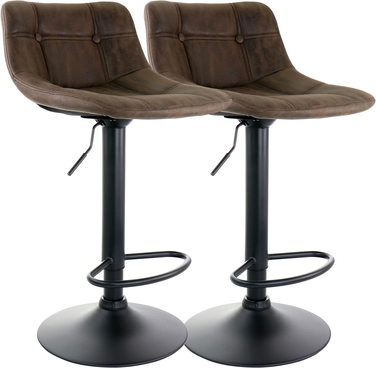 Elama 2 Piece Velvet Adjustable Bar Stool in Brown with Matte Black Base