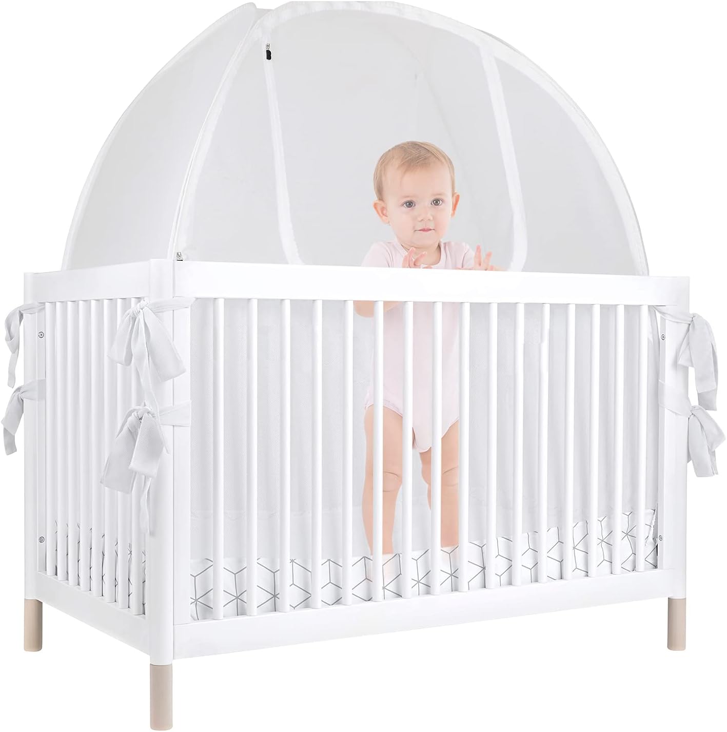 Pro Baby Safety Crib Tent | Mosquito Net Made from Premium See Through Mesh Prevents Toddlers from Climbing Out of The Crib |Pop-up Canopy Cover Fits Most Standard Cribs - Gold Label, Chevron Pattern Pack of 2