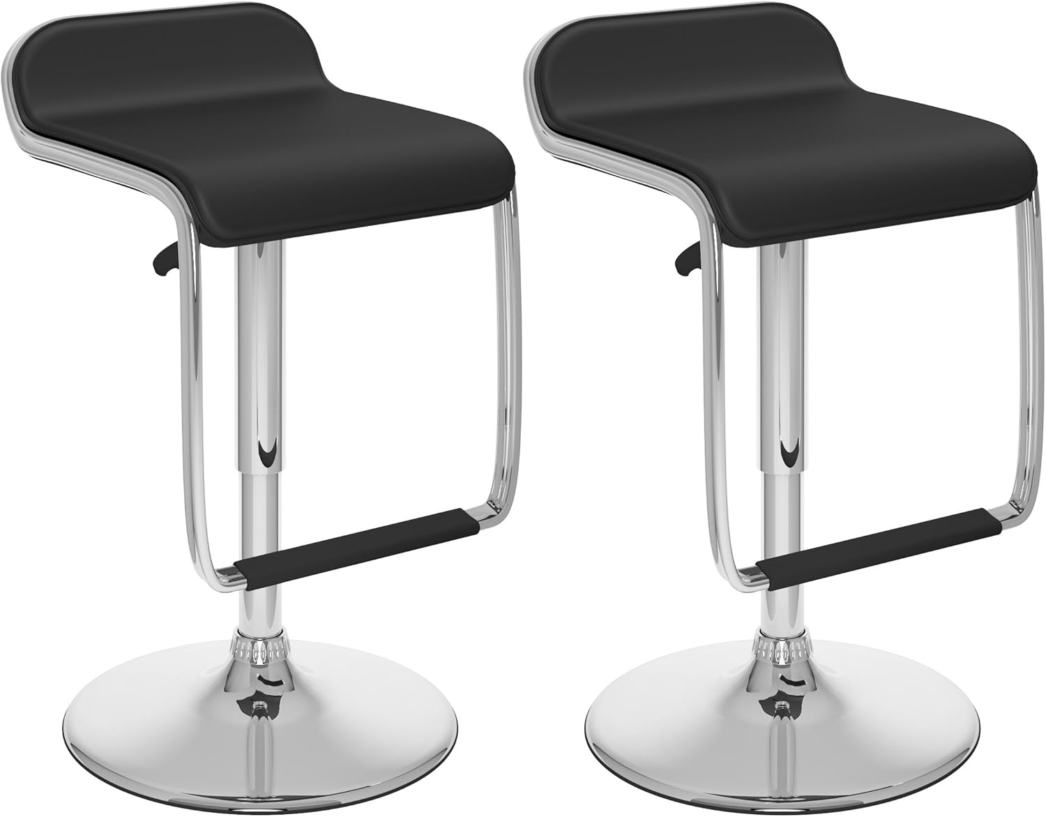 CorLiving Adjustable Bar Stool with Footrest, Black Leatherette, Set of 2