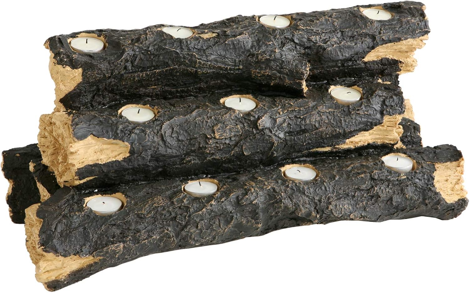 SEI Furniture Resin Tealight Faux Fireplace Log Candle Holder, 24