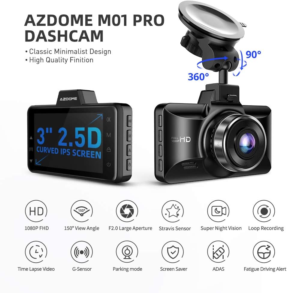 AZDOME Dual Dash Cam Front and Rear, 3 inch 2.5D IPS Screen Car Driving Recorder, 1080P FHD Dashboard Camera, Waterproof Backup Camera Night Vision, Park Monitor, G-Sensor, for Car Taxi with 32GB Card Pack of 2