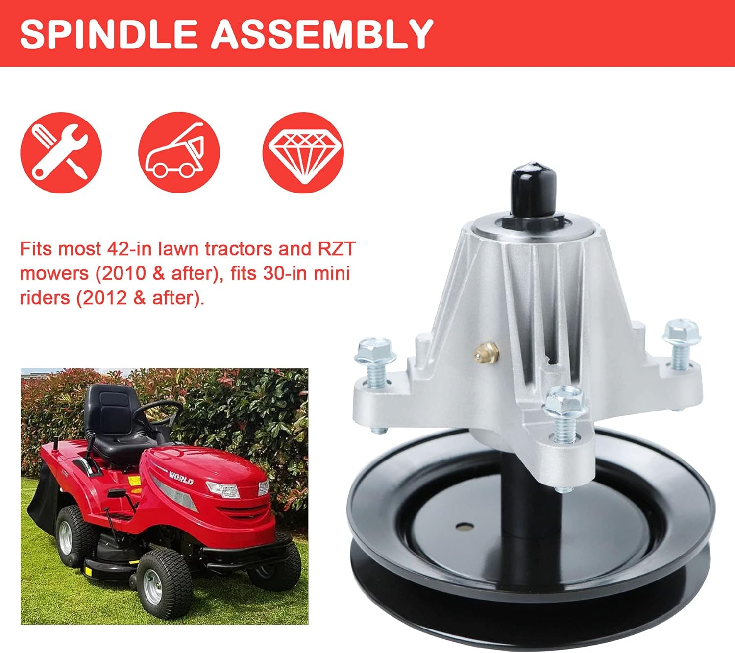 2 Pcs Spindle Assembly with Mounting Bolts Lawn Mower 42