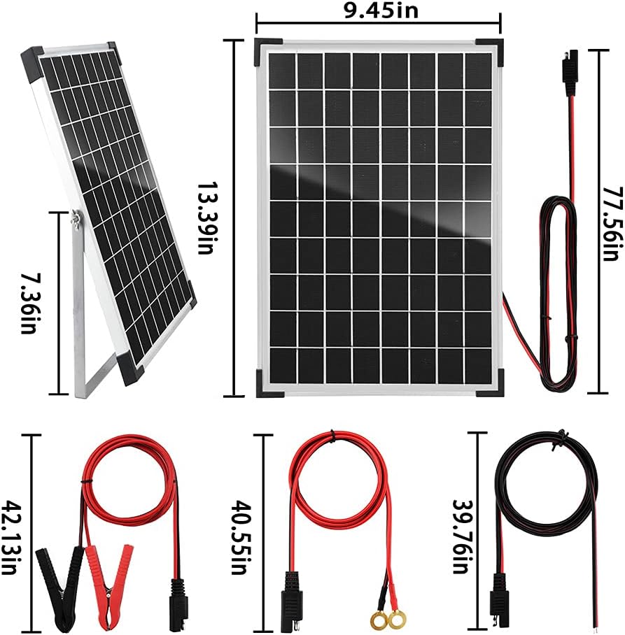 SUNSUL 10 Watt 12V Solar Panel Kit Battery Maintainer Trickle Charger, with Waterproof 5A 12V/24V PWM Solar Charge Controller and Adjustable Solar Panels Mount Rack Bracket (10 Watt with Accessories)