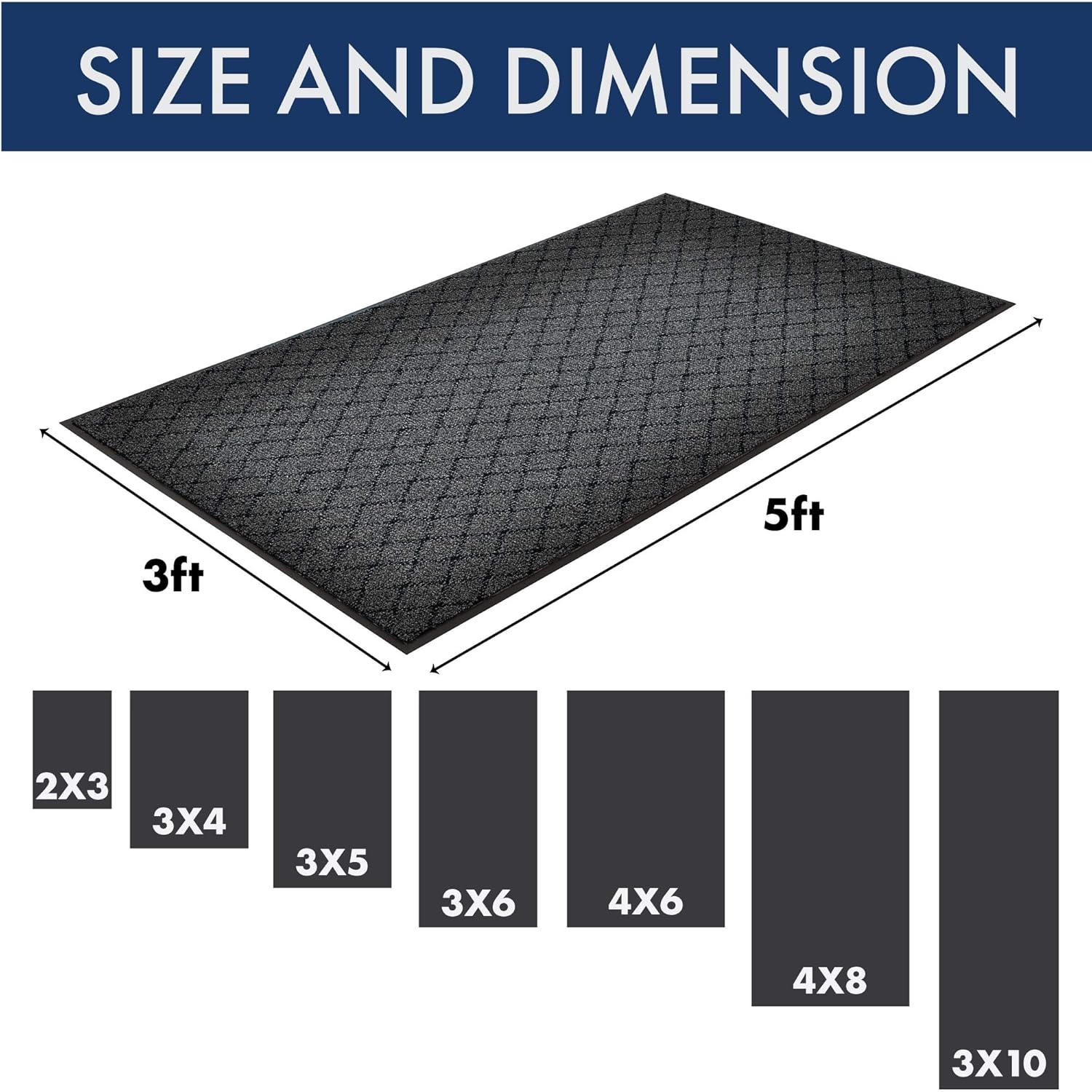NoTrax 125 Evergreen Diamond&trade; Vinyl Backed Entrance Mat, for Home or Office, 3' X 10' Charcoal