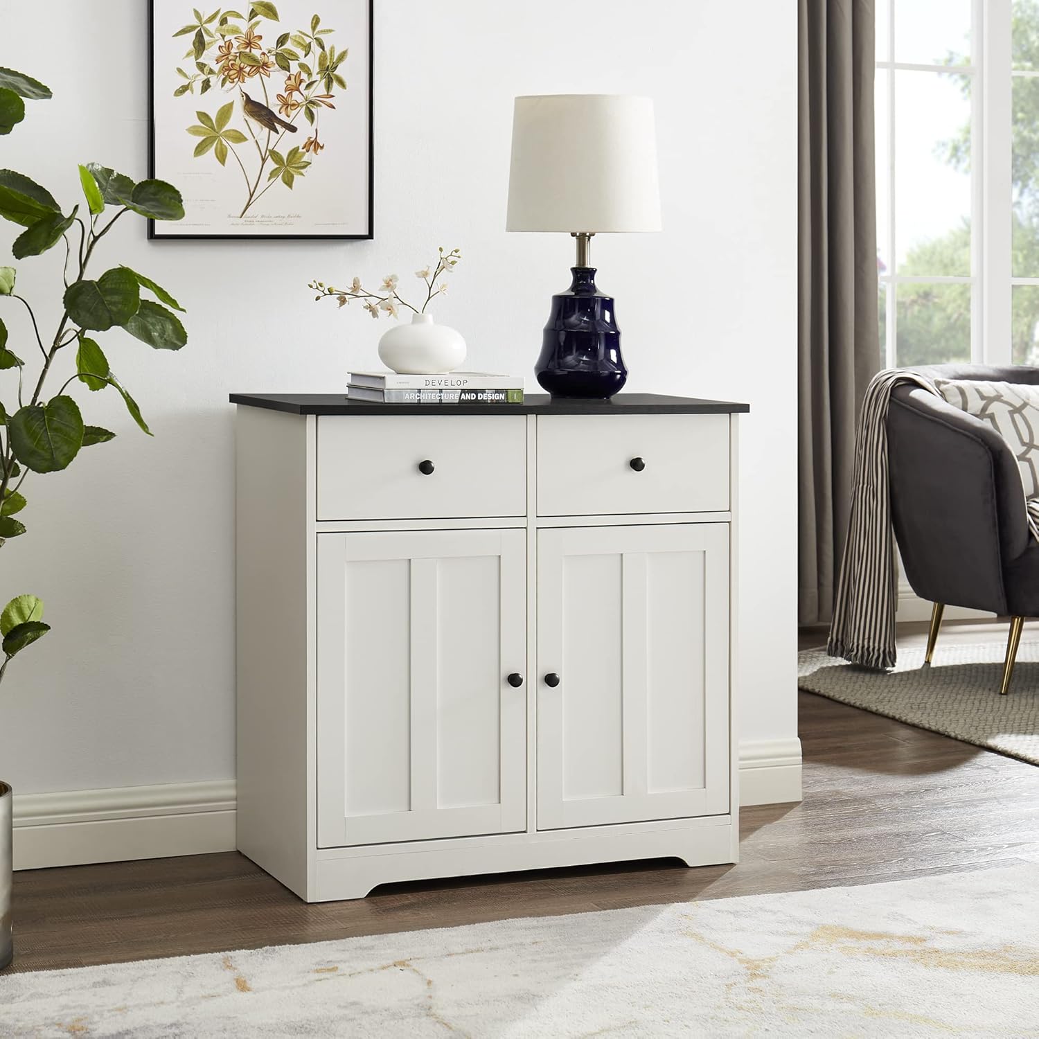 GOOD & GRACIOUS Sideboard Buffet Storage Cabinet for Kitchen, Dining Room, Home Storage, Black