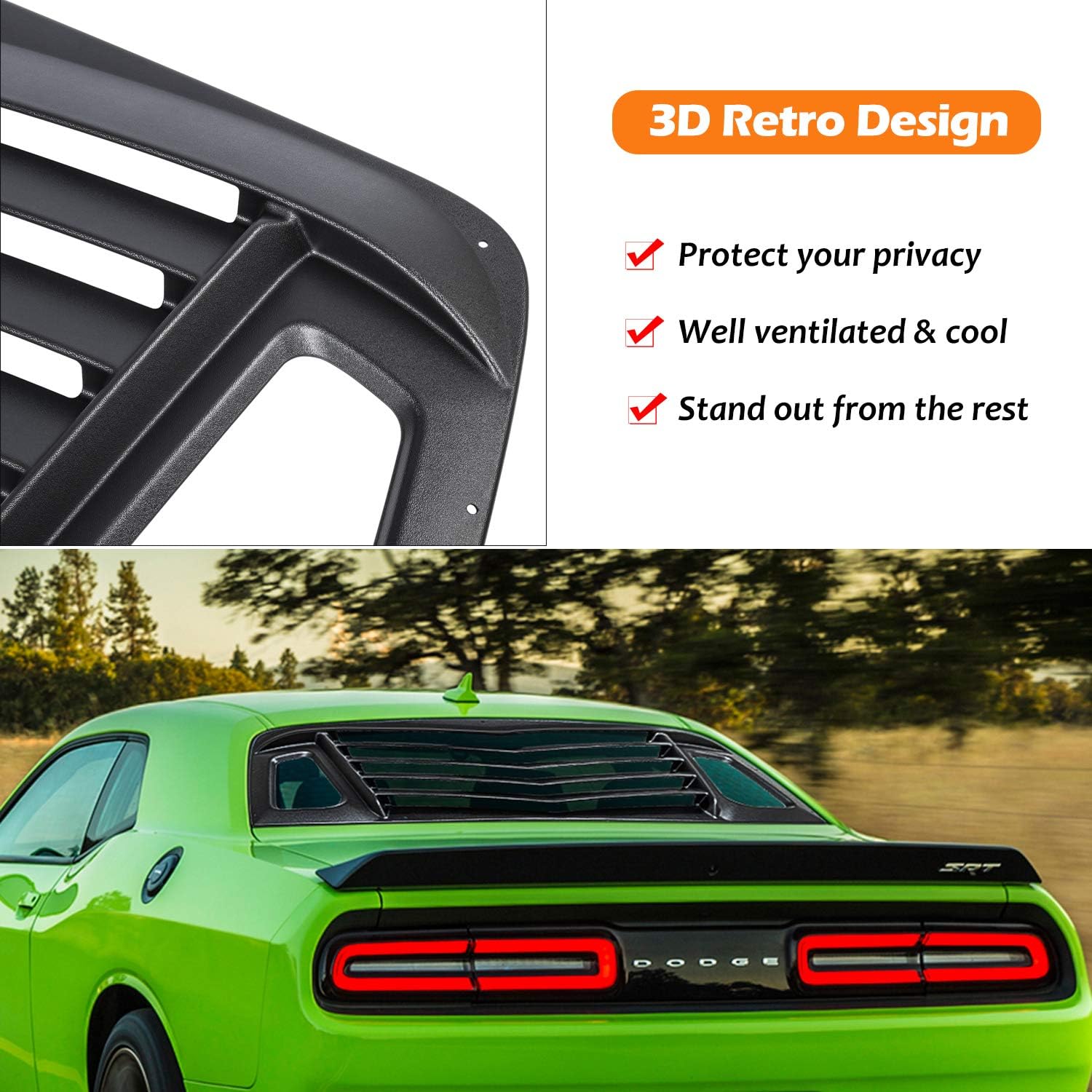 Rear + Side Window Louver Windshield Sun Shade Cover ABS Fits for Challenger 2008 2009 2010 2011 2012 2013 2014 2015 2016 2017 2018 2019 2020 2021 Custom Fit (Matte Black)
